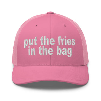 Put the Fries in the Bag Embroidered Mesh Trucker Hat Pink