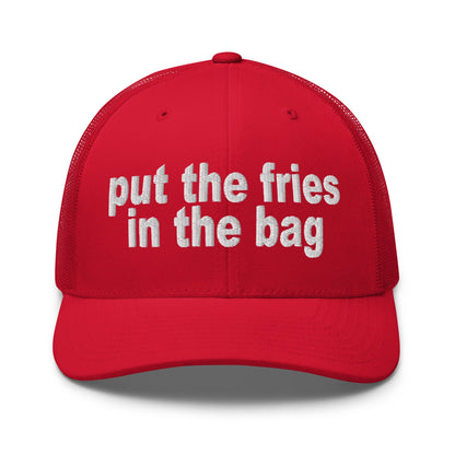 Put the Fries in the Bag Embroidered Mesh Trucker Hat Red