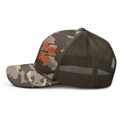 Put the Fries in the Bag Embroidered Orange Camo Trucker Hat Camo Olive