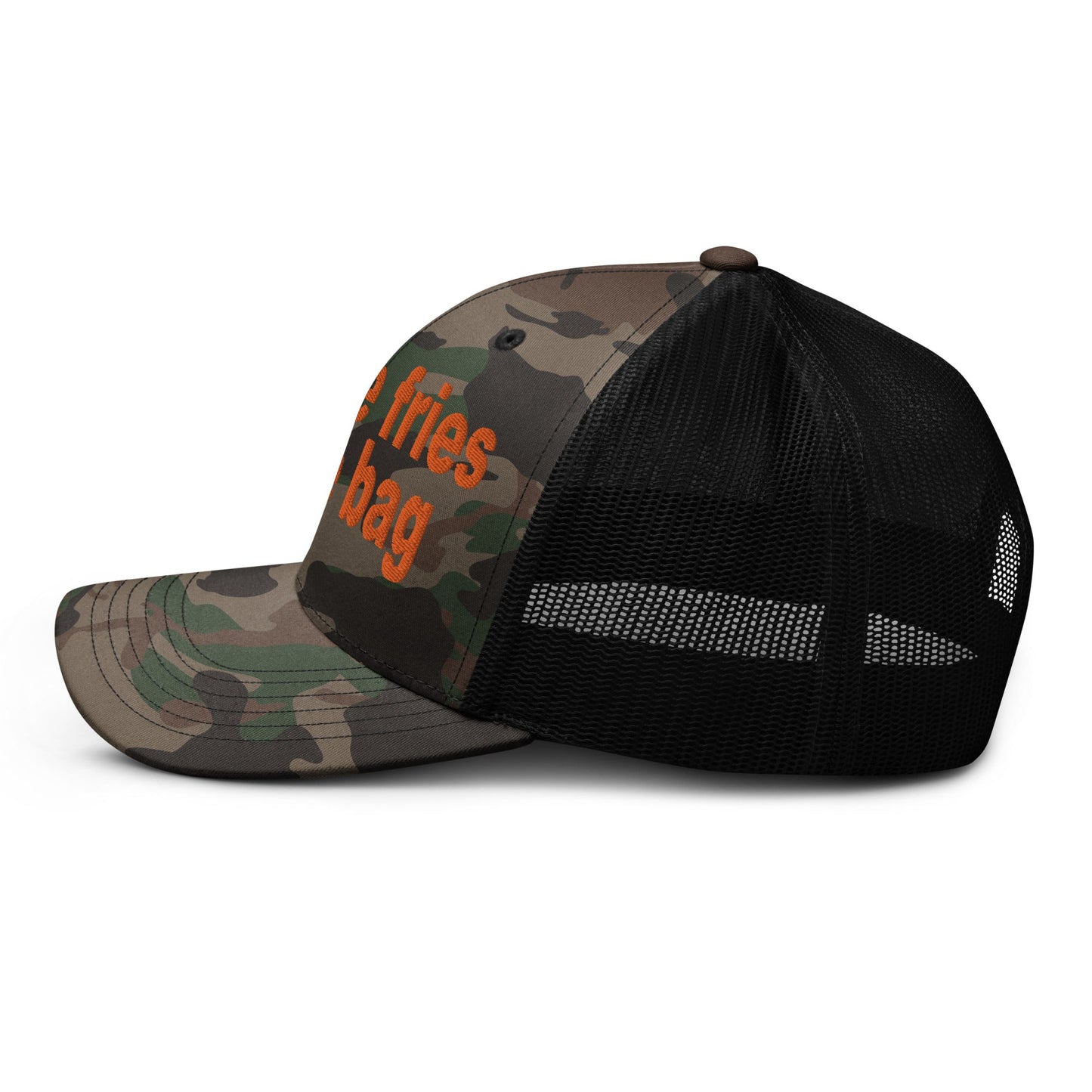 Put the Fries in the Bag Embroidered Orange Camo Trucker Hat Camo Black