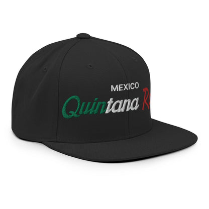 Quintana Roo Mexico Vintage Sports Script Snapback Hat Black