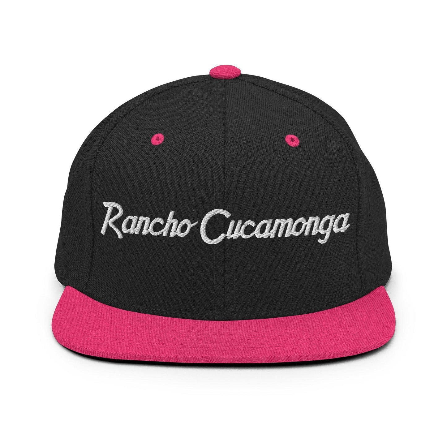 Rancho Cucamonga Script Snapback Hat Black Neon Pink