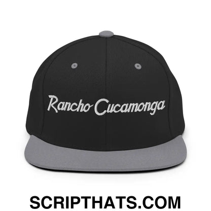 Rancho Cucamonga Script Snapback Hat Black Silver