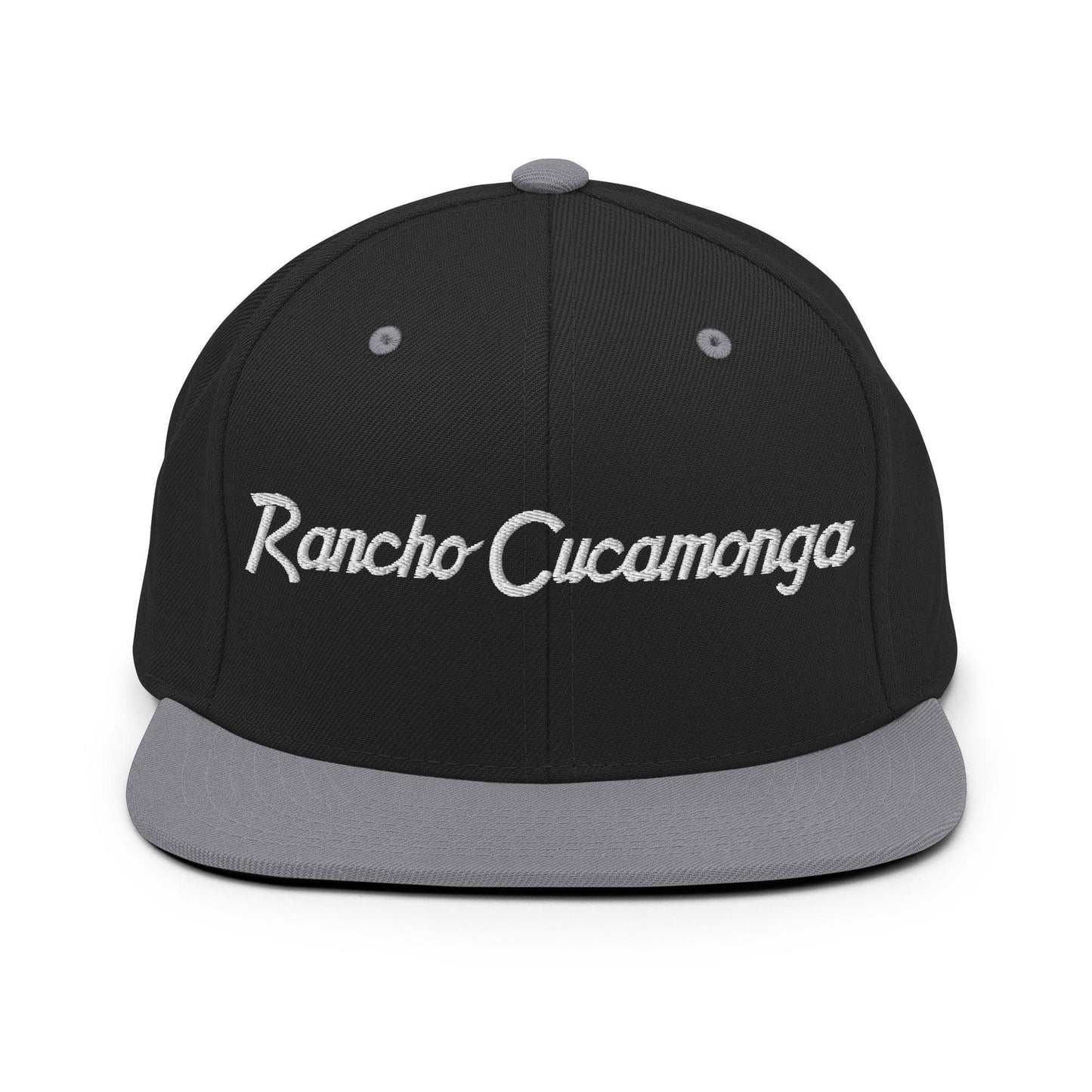 Rancho Cucamonga Script Snapback Hat Black Silver