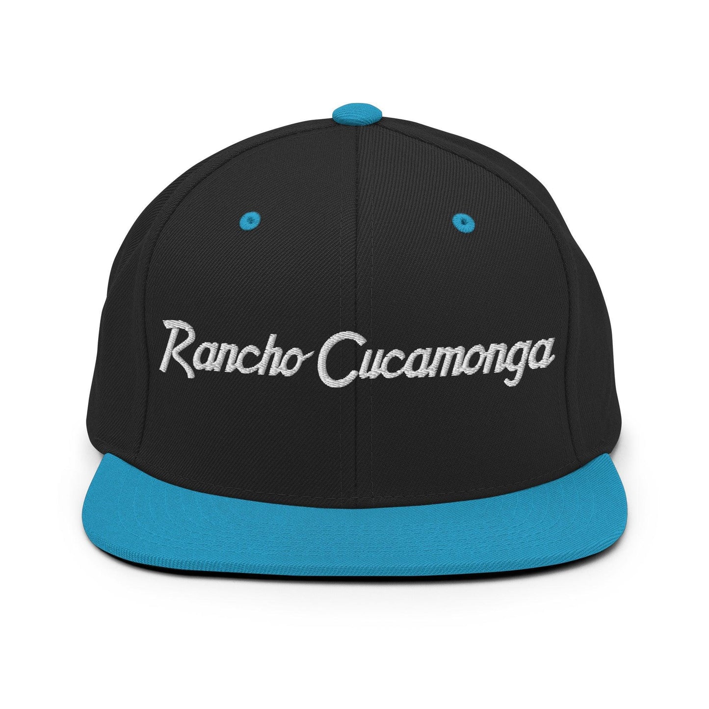 Rancho Cucamonga Script Snapback Hat Black Teal