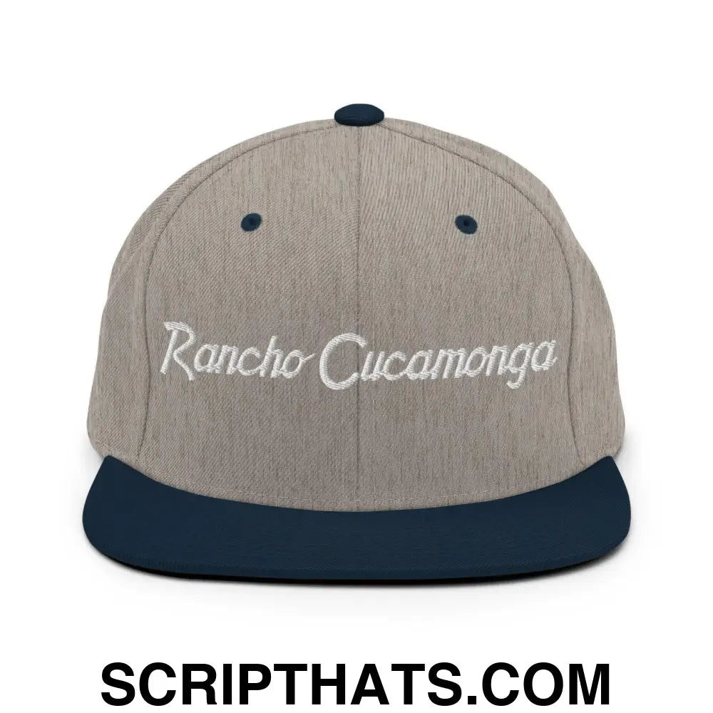 Rancho Cucamonga Script Snapback Hat Heather Grey Navy