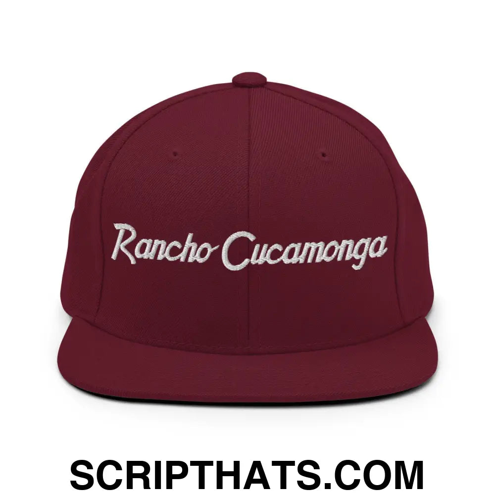 Rancho Cucamonga Script Snapback Hat Maroon