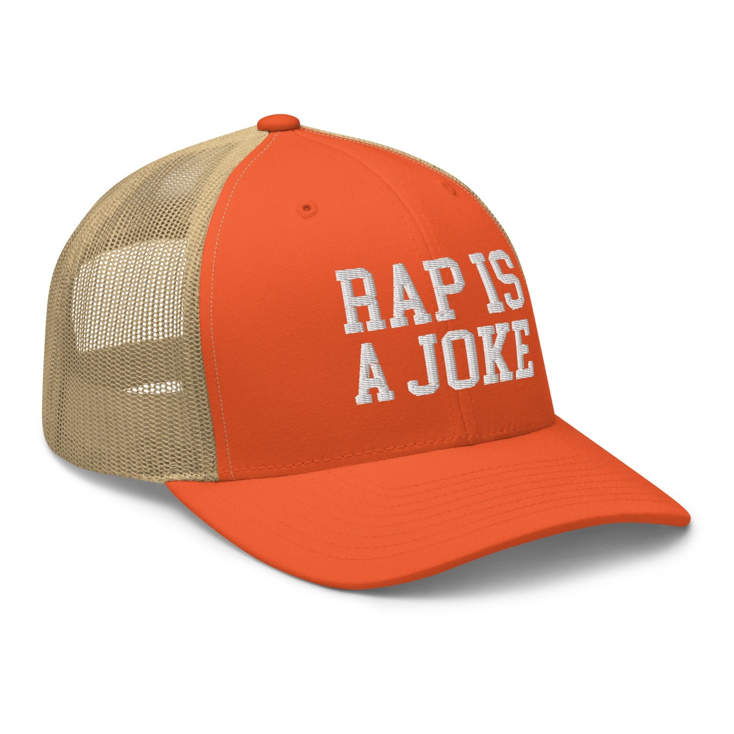 Rap is a Joke Retro Trucker Hat Rustic Orange Khaki