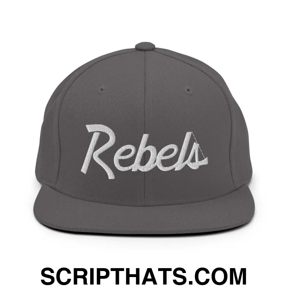 Rebels School Mascot Script Snapback Hat Dark Grey