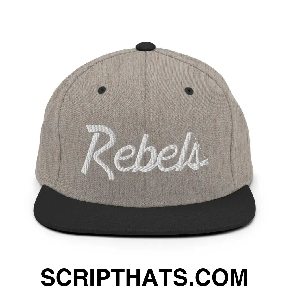 Rebels School Mascot Script Snapback Hat Heather Black