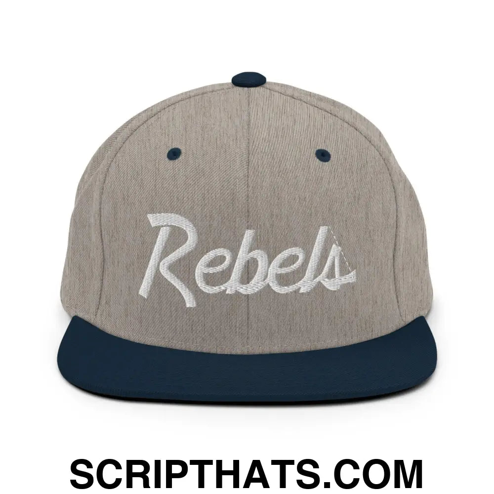 Rebels School Mascot Script Snapback Hat Heather Grey Navy