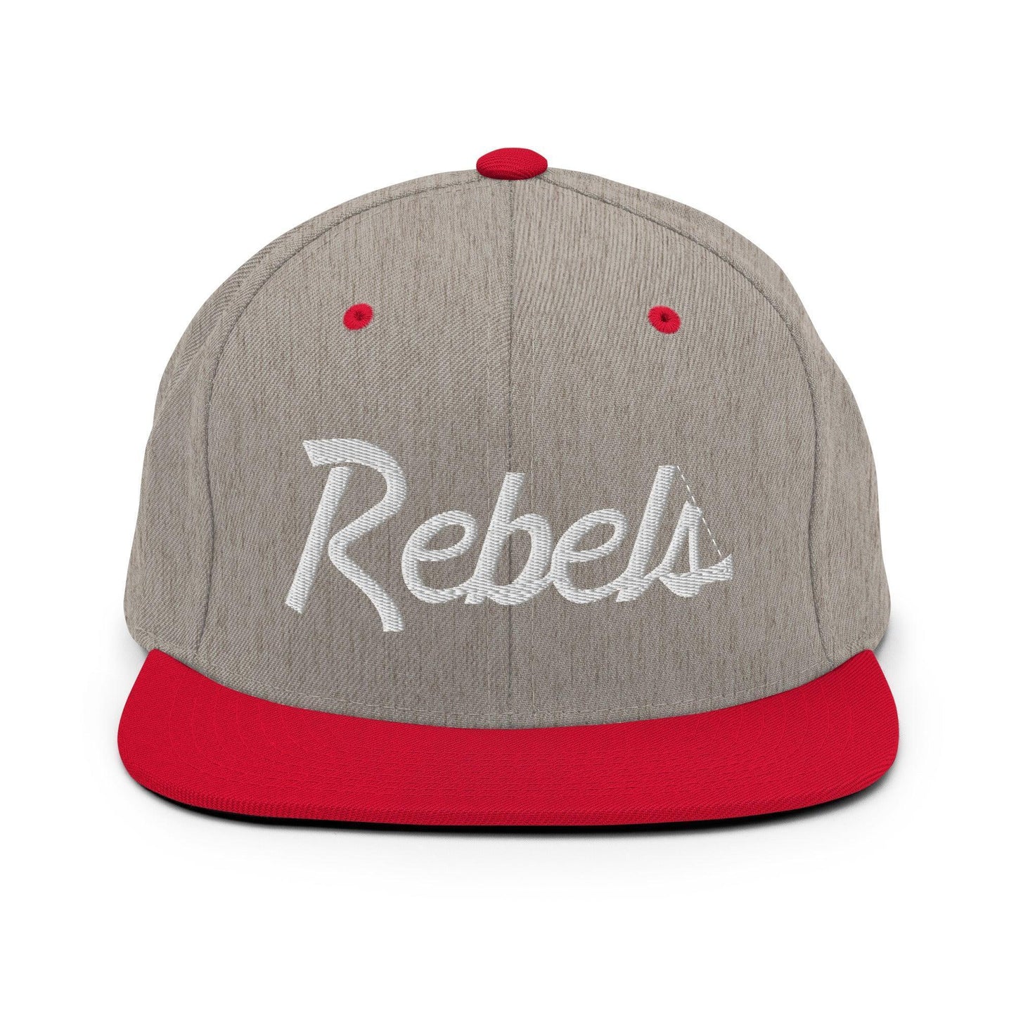 Rebels School Mascot Script Snapback Hat Heather Grey Red