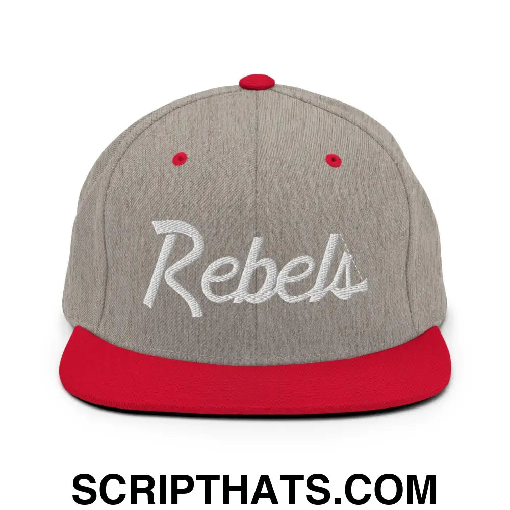 Rebels School Mascot Script Snapback Hat Heather Grey Red