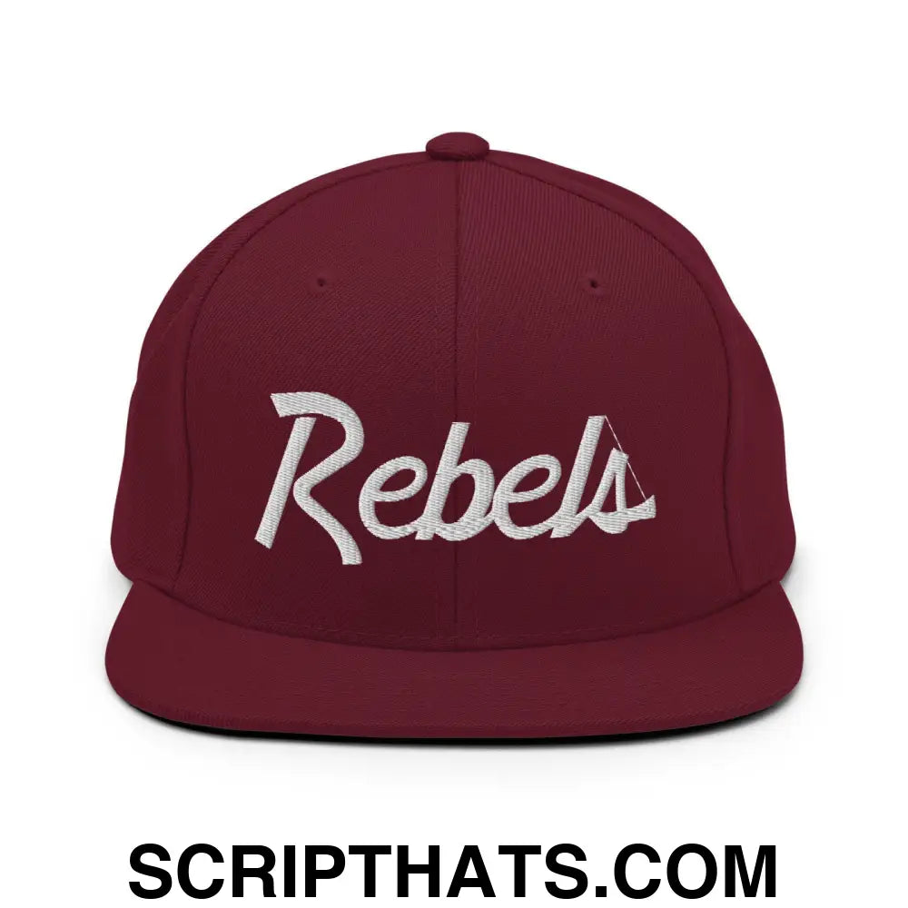 Rebels School Mascot Script Snapback Hat Maroon