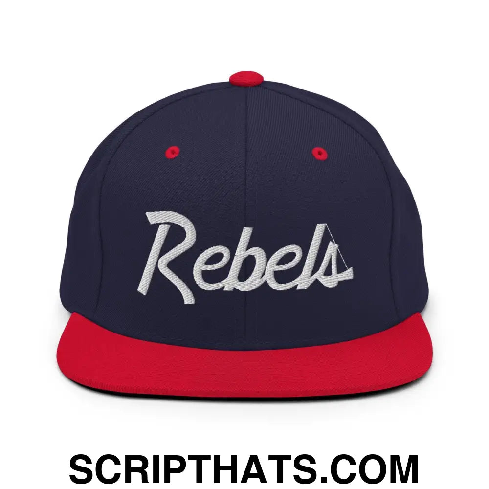 Rebels School Mascot Script Snapback Hat Navy Red