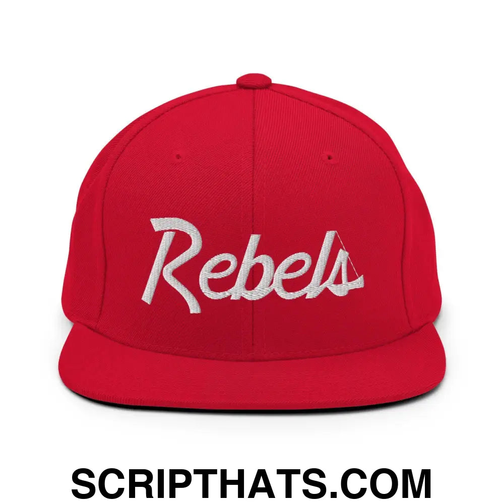 Rebels School Mascot Script Snapback Hat Red