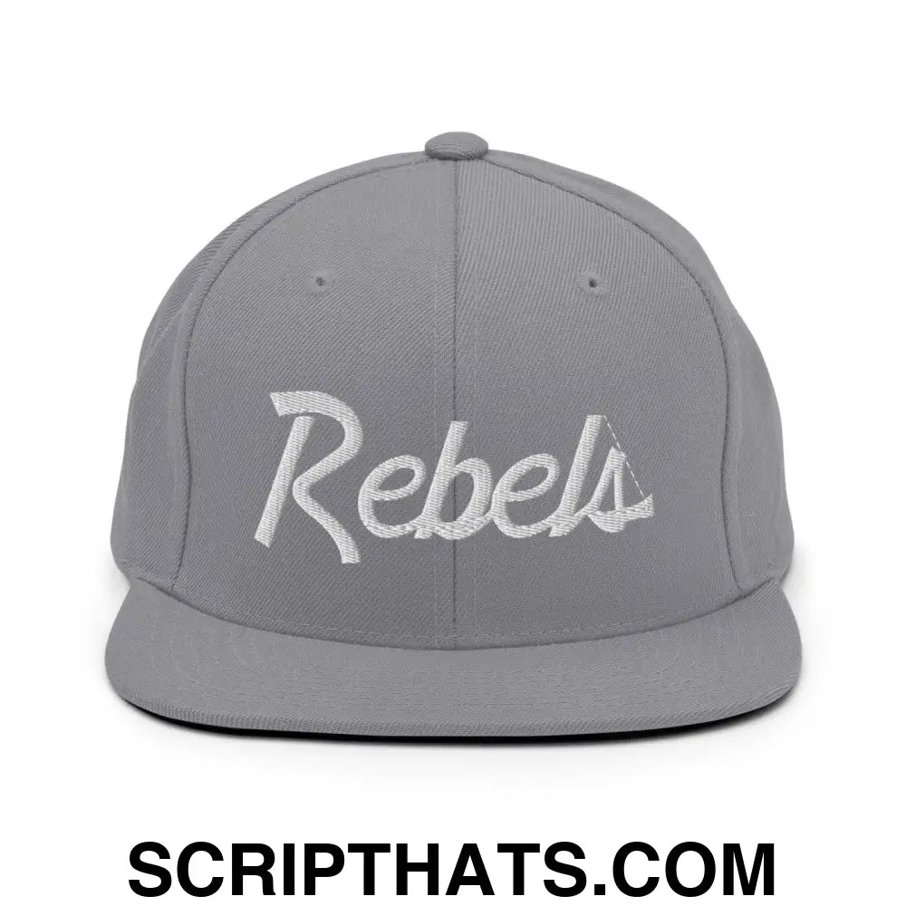 Rebels School Mascot Script Snapback Hat Silver