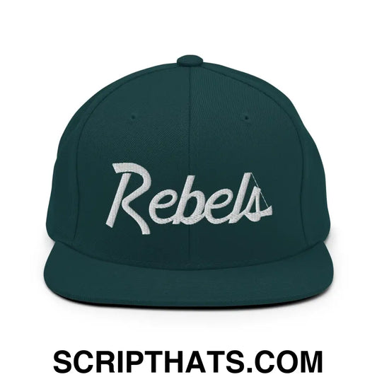 Rebels School Mascot Script Snapback Hat Spruce