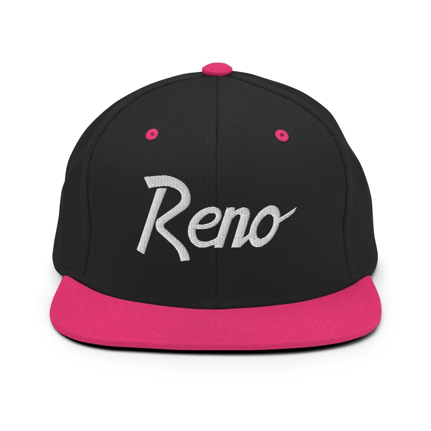 Reno Script Snapback Hat Black Neon Pink