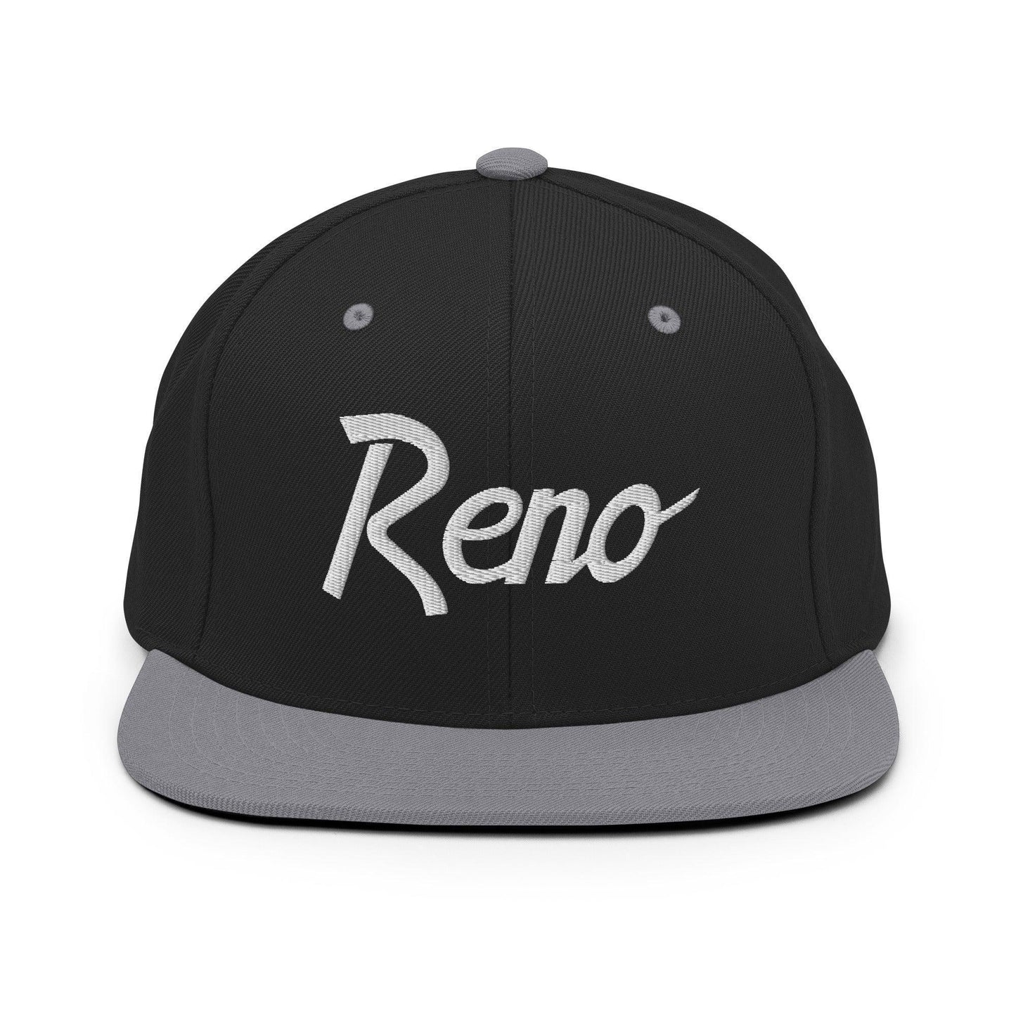 Reno Script Snapback Hat Black Silver