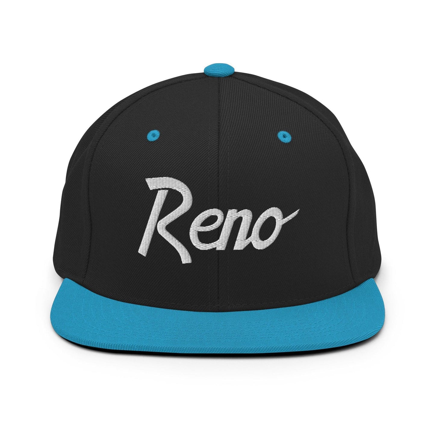 Reno Script Snapback Hat Black Teal