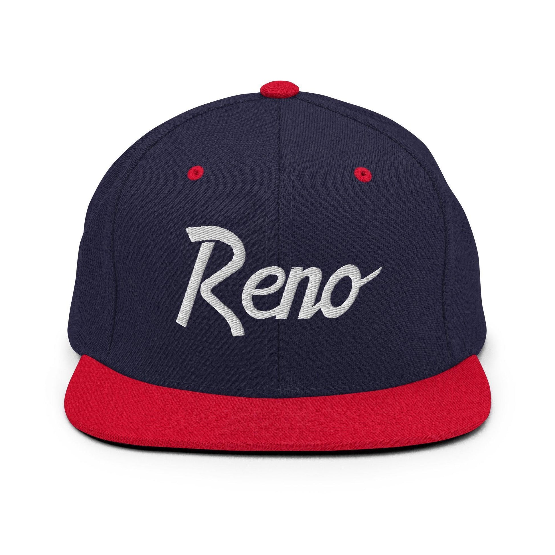 Reno Script Snapback Hat Navy Red