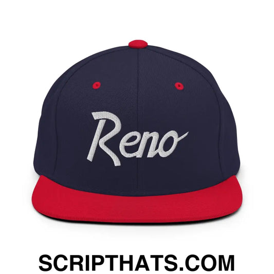 Reno Script Snapback Hat Navy Red