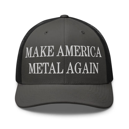 Make America Metal Again Embroidered Mesh Trucker Hat Charcoal Black