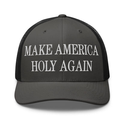 Make America Holy Again Embroidered Mesh Trucker Hat Charcoal Black