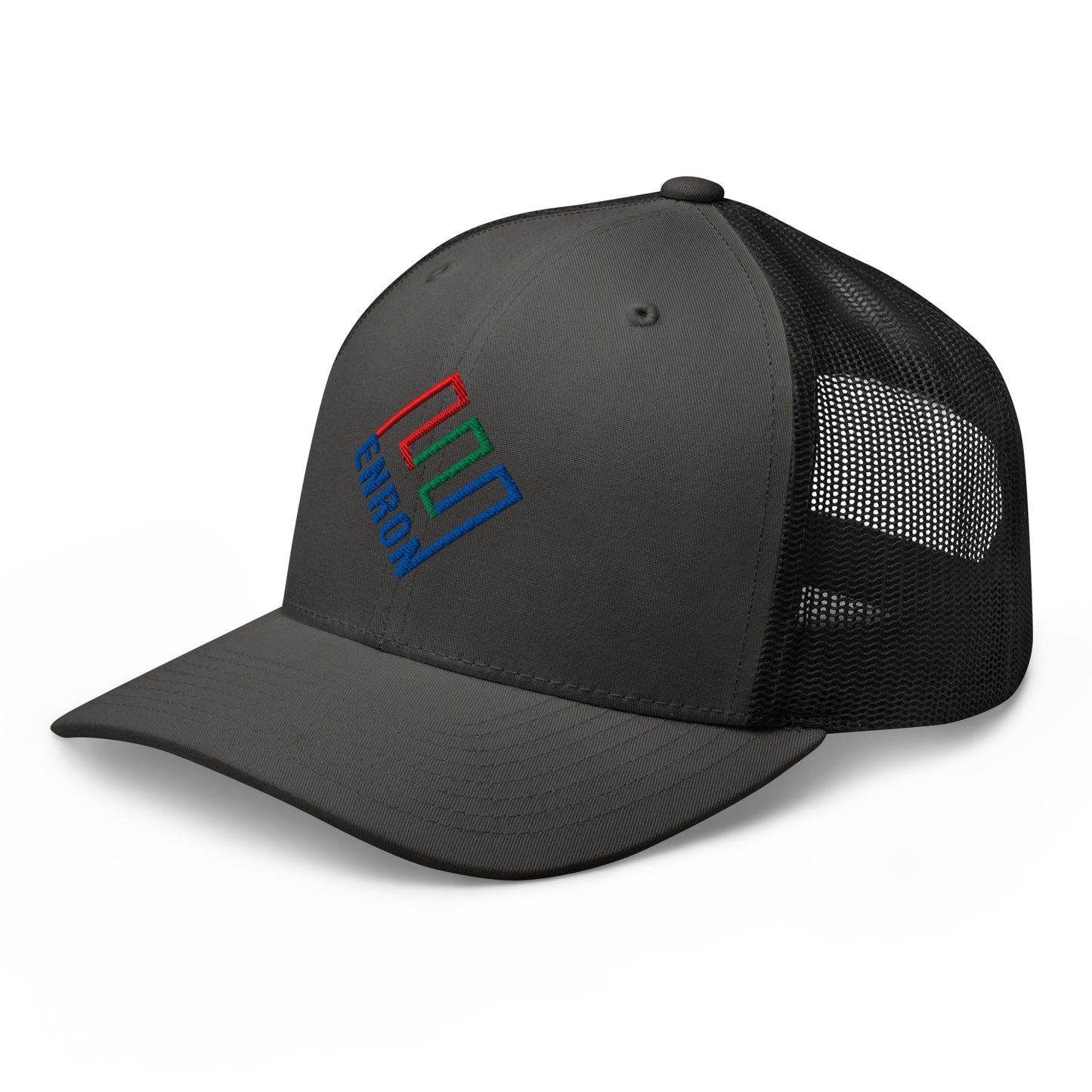 Enron Embroidered Mesh Trucker Hat Charcoal Black