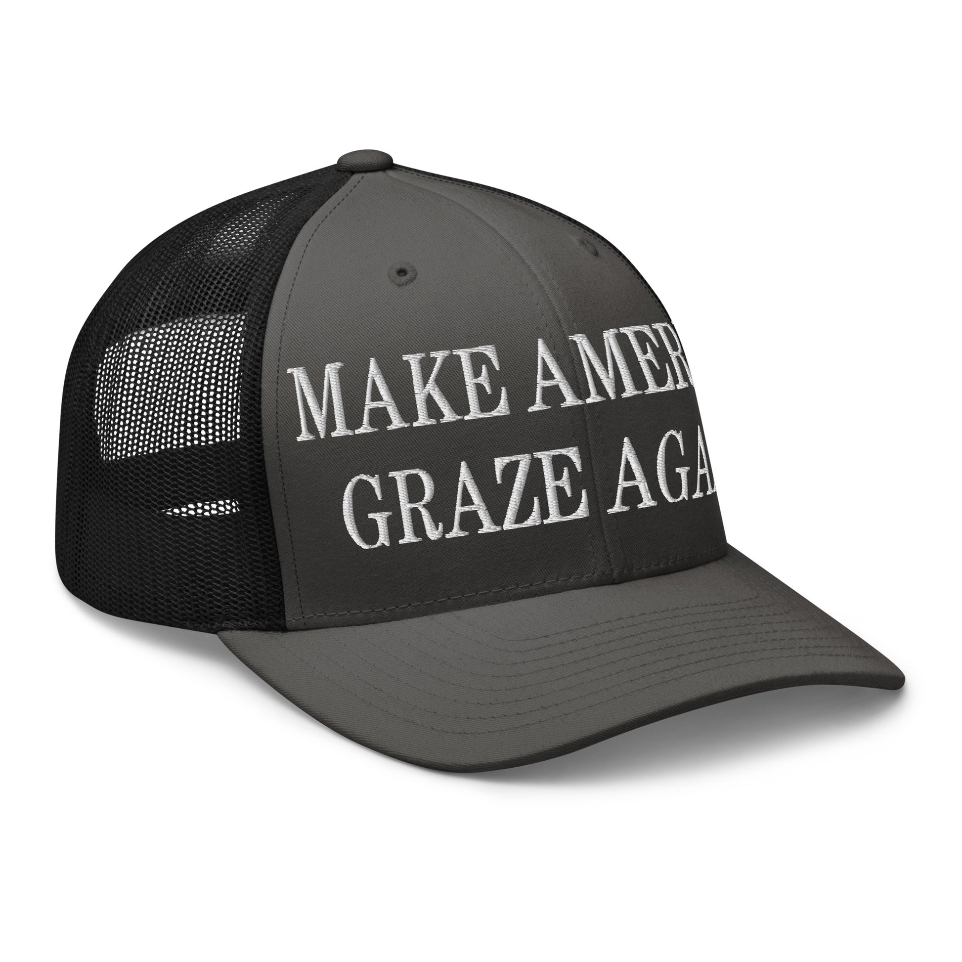 Make America Graze Again Embroidered Mesh Trucker Hat Charcoal Black