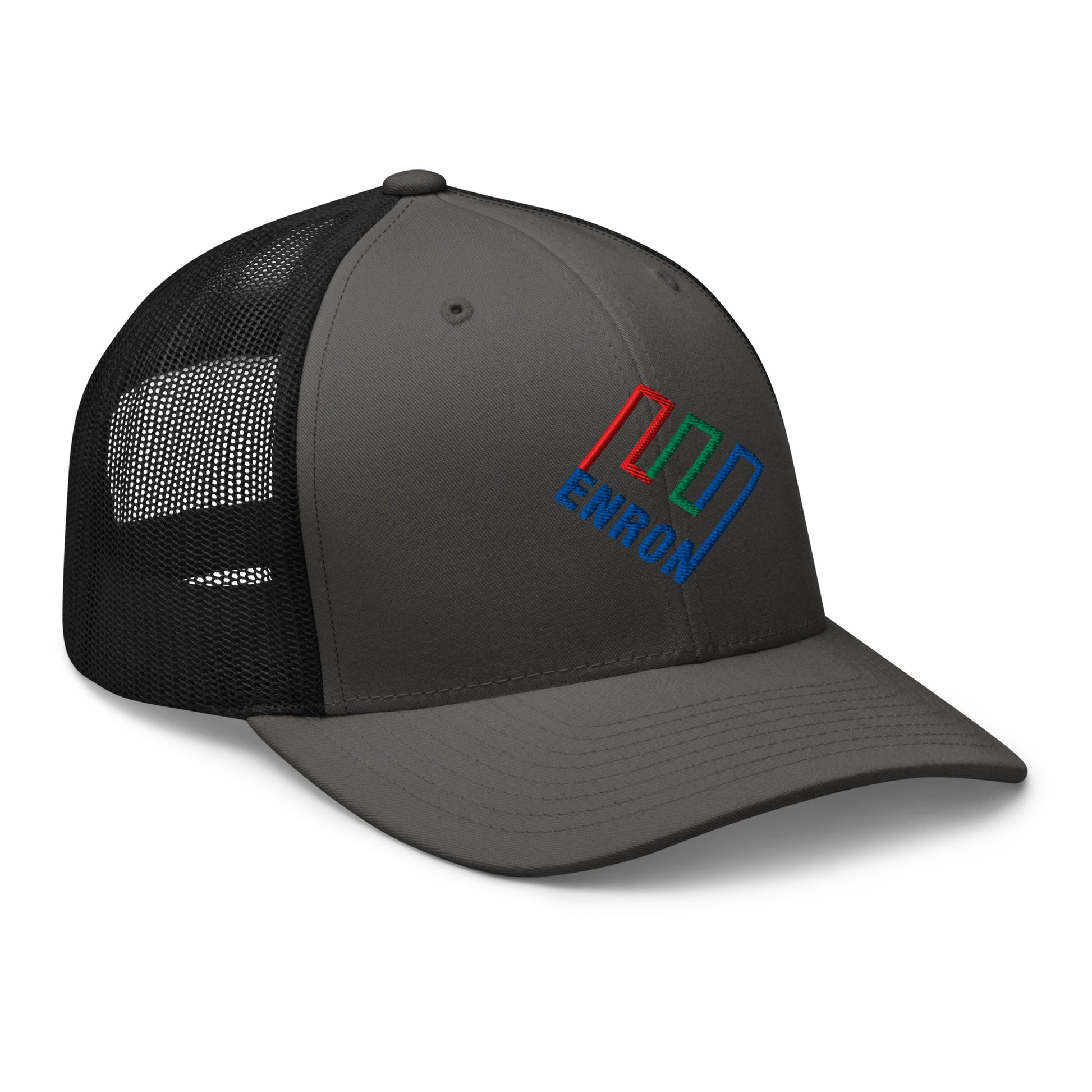 Enron Embroidered Mesh Trucker Hat Charcoal Black