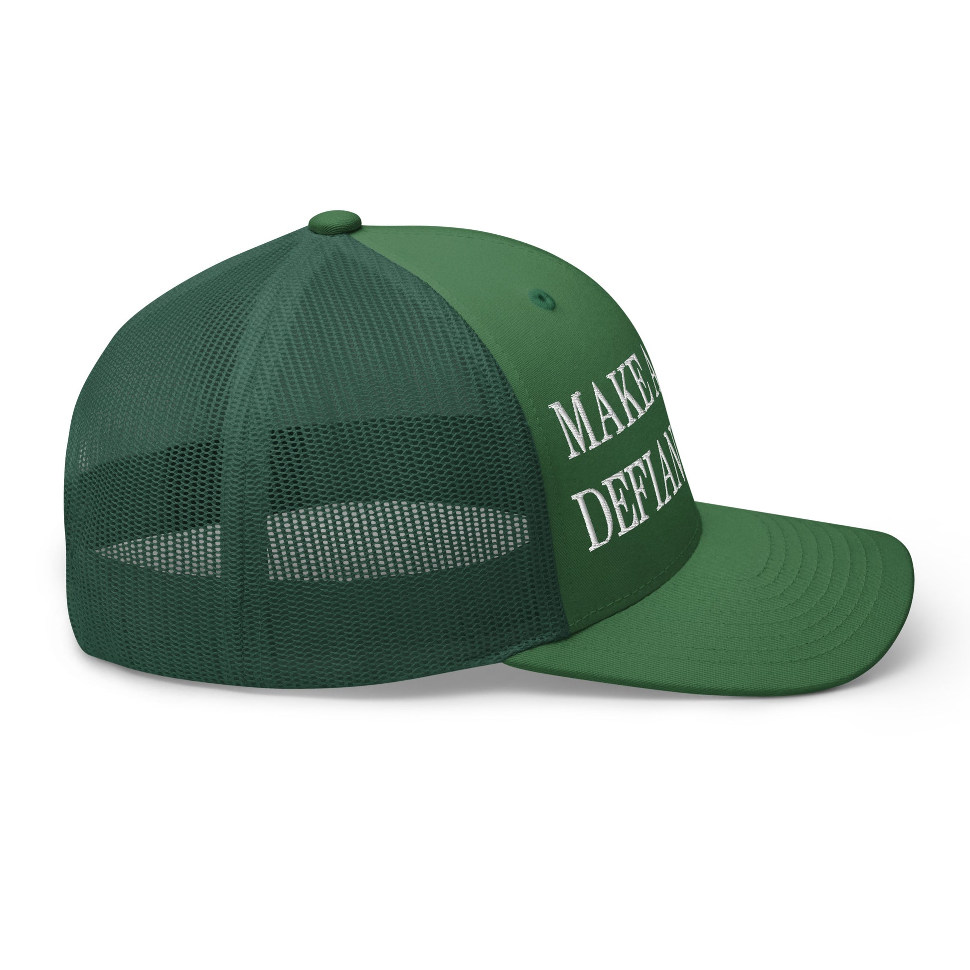 Make America Defiant Again Embroidered Mesh Trucker Hat Evergreen