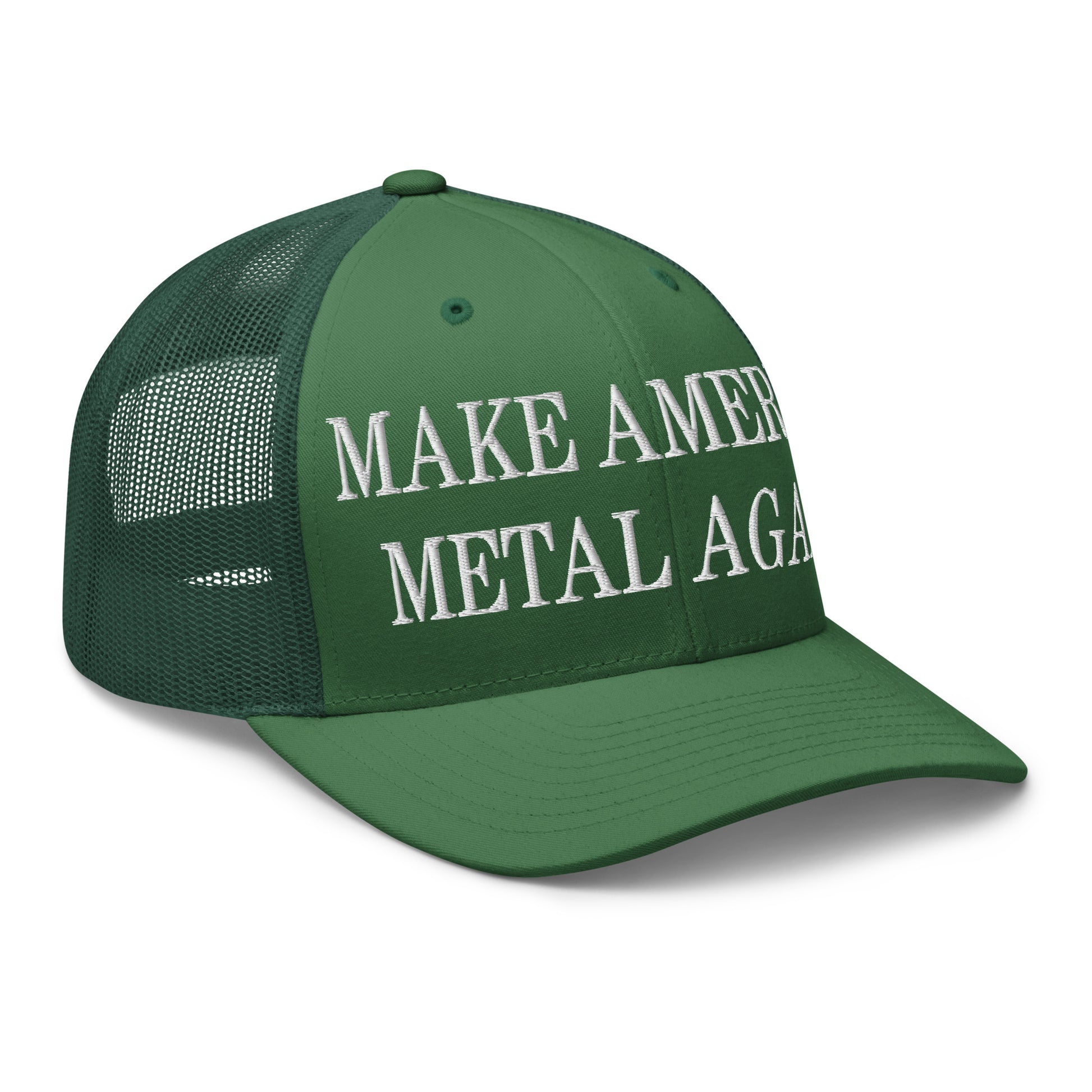 Make America Metal Again Embroidered Mesh Trucker Hat Evergreen