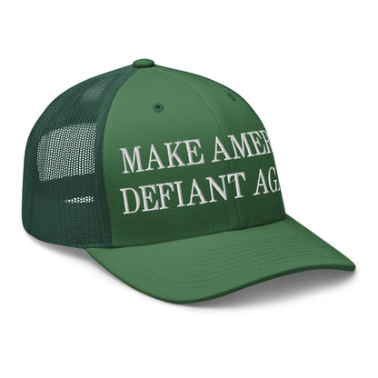 Make America Defiant Again Embroidered Mesh Trucker Hat Evergreen