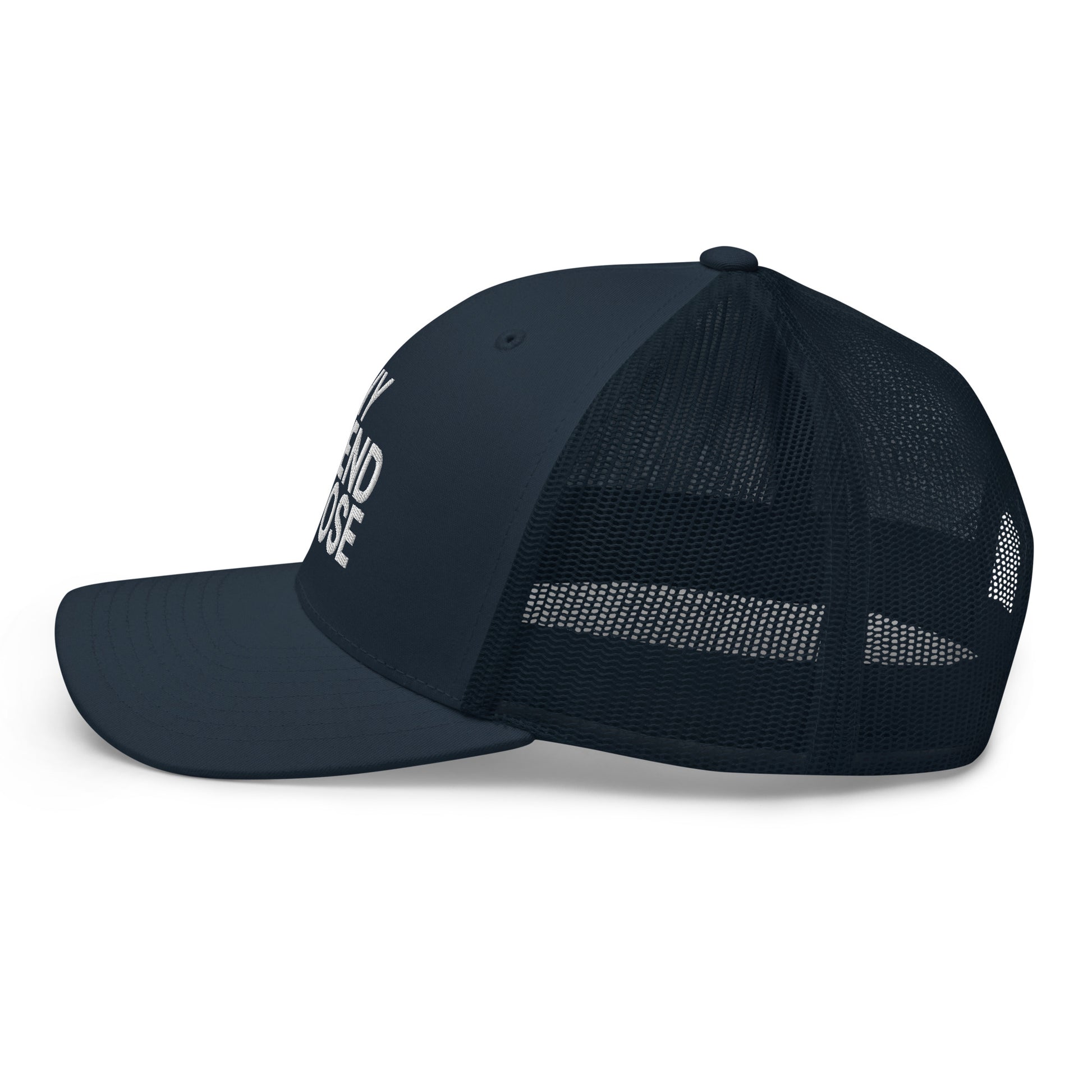 Deny Defend Depose Embroidered Mesh Trucker Hat Navy