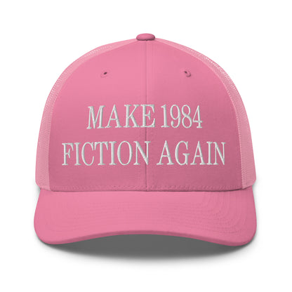 Make 1984 Fiction Again Embroidered Mesh Trucker Hat Pink