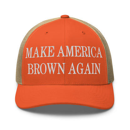 Make America Brown Again Embroidered Mesh Trucker Hat Rustic Orange Khaki