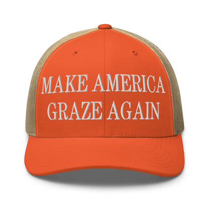 Make America Graze Again Embroidered Mesh Trucker Hat Rustic Orange Khaki