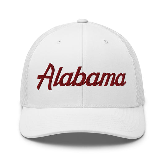 Alabama College Vintage Sports Script Embroidered Mesh Trucker Hat Default Title