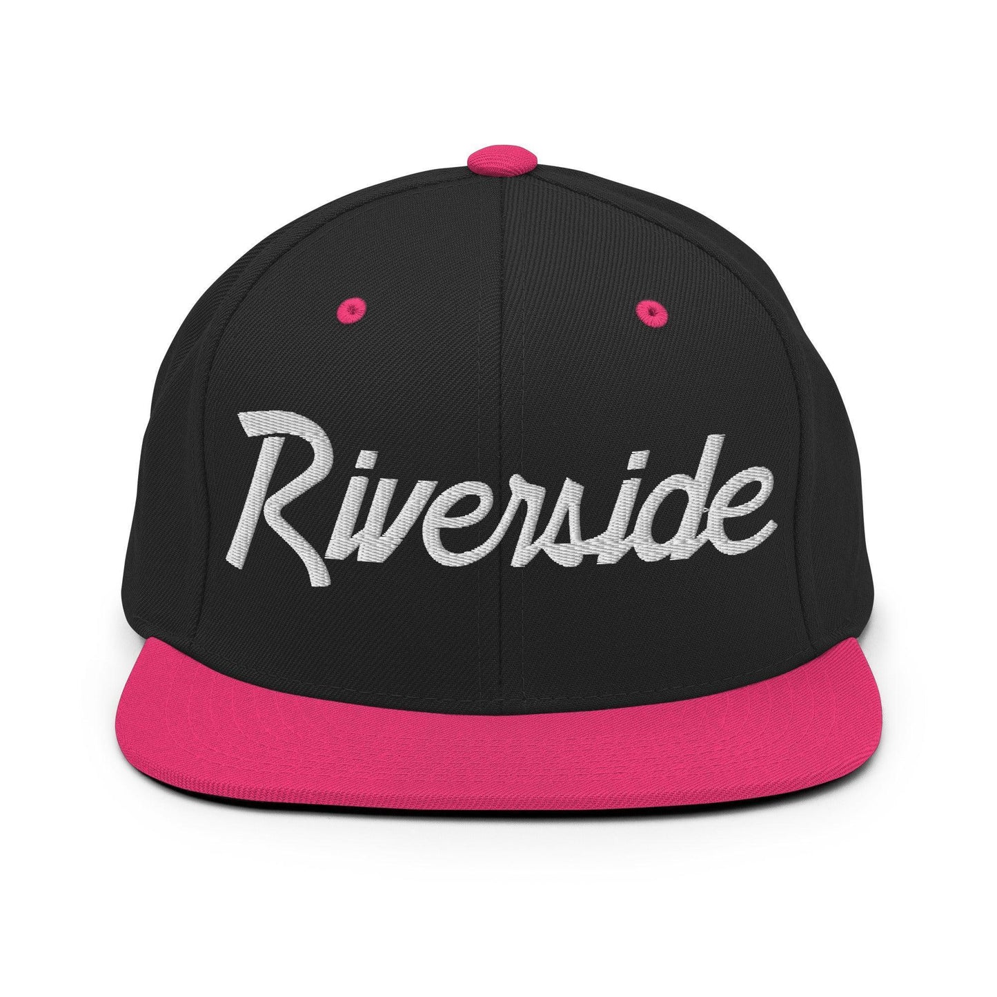 Riverside Script Snapback Hat Black Neon Pink