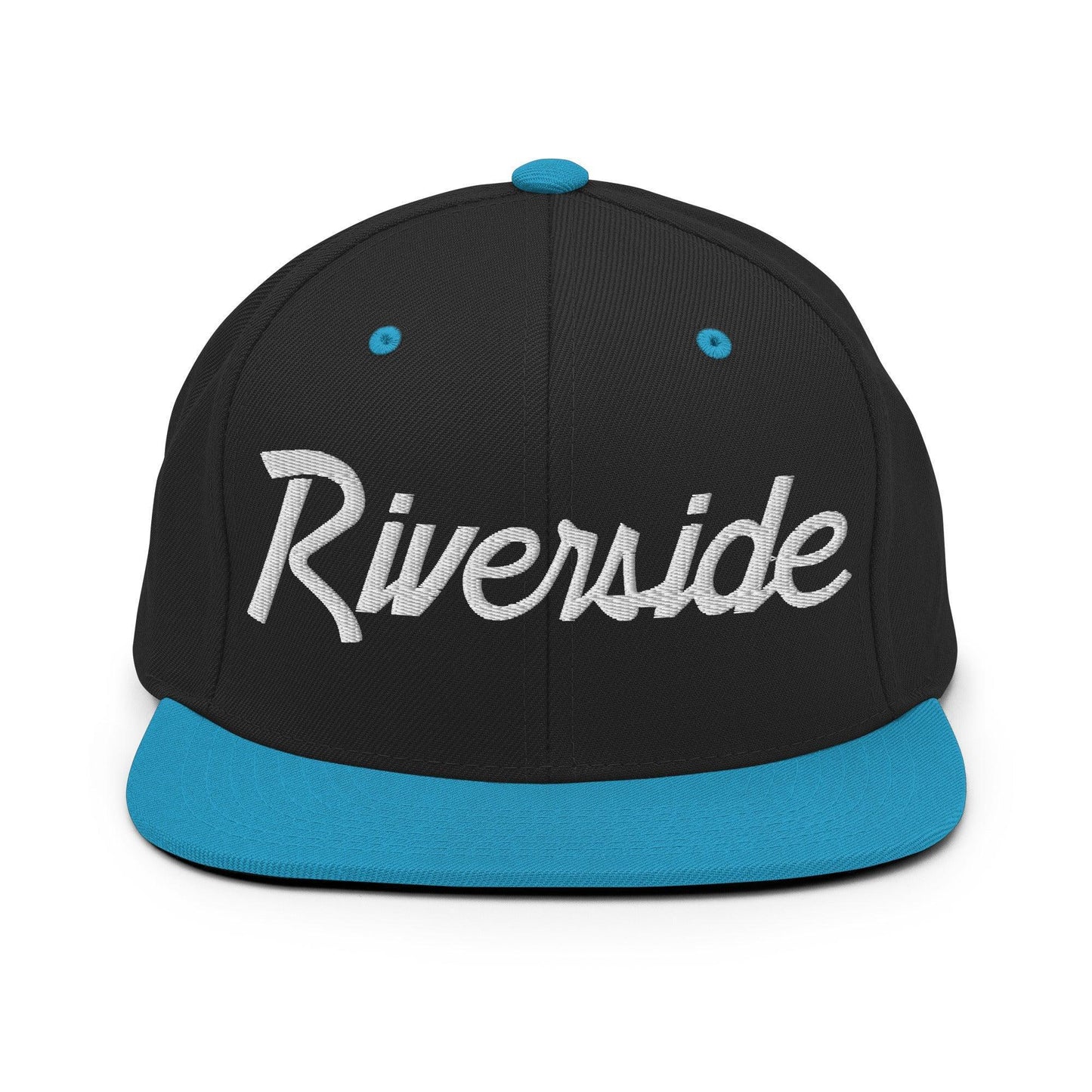 Riverside Script Snapback Hat Black Teal