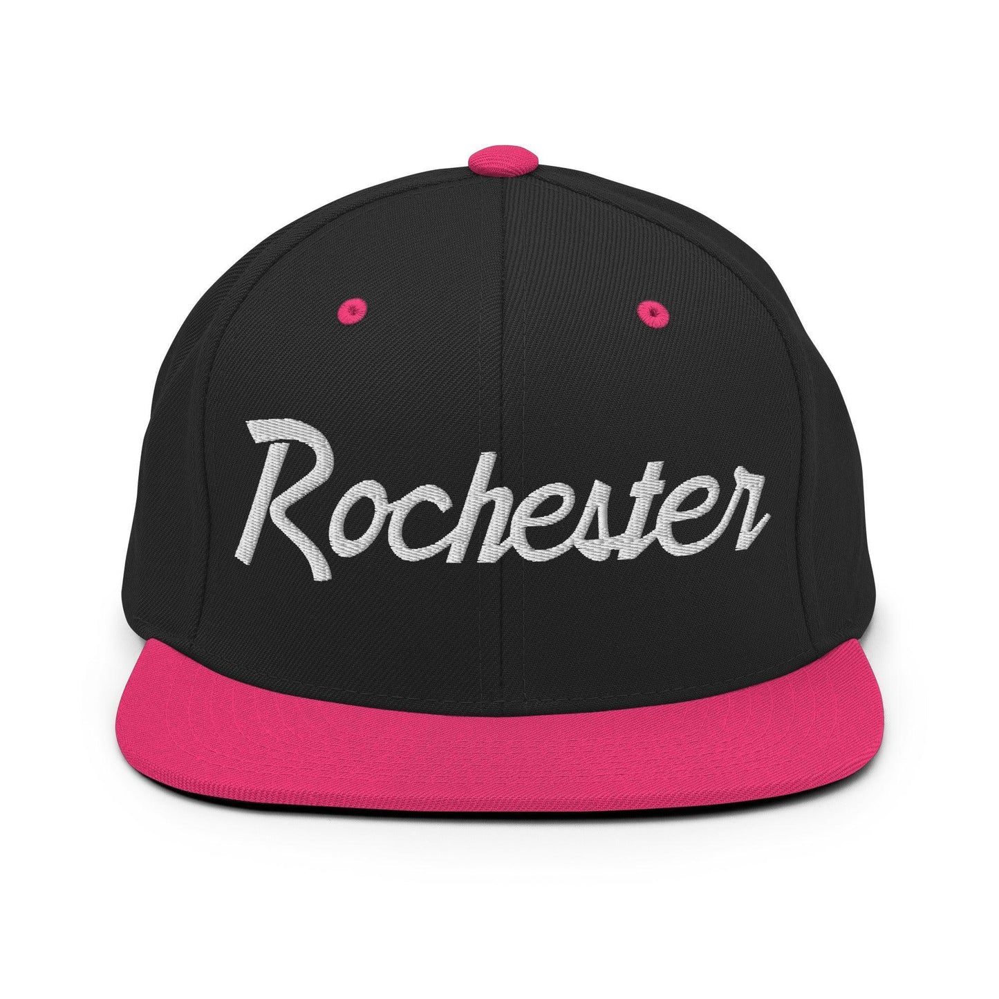 Rochester Script Snapback Hat Black Neon Pink