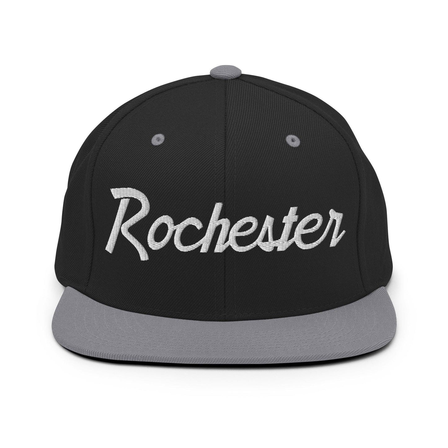Rochester Script Snapback Hat Black Silver