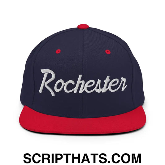 Rochester Script Snapback Hat Navy Red