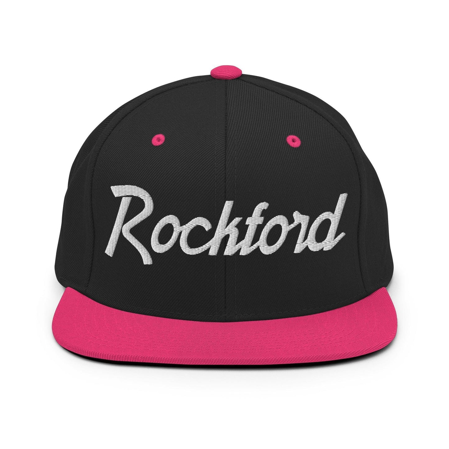 Rockford Script Snapback Hat Black Neon Pink