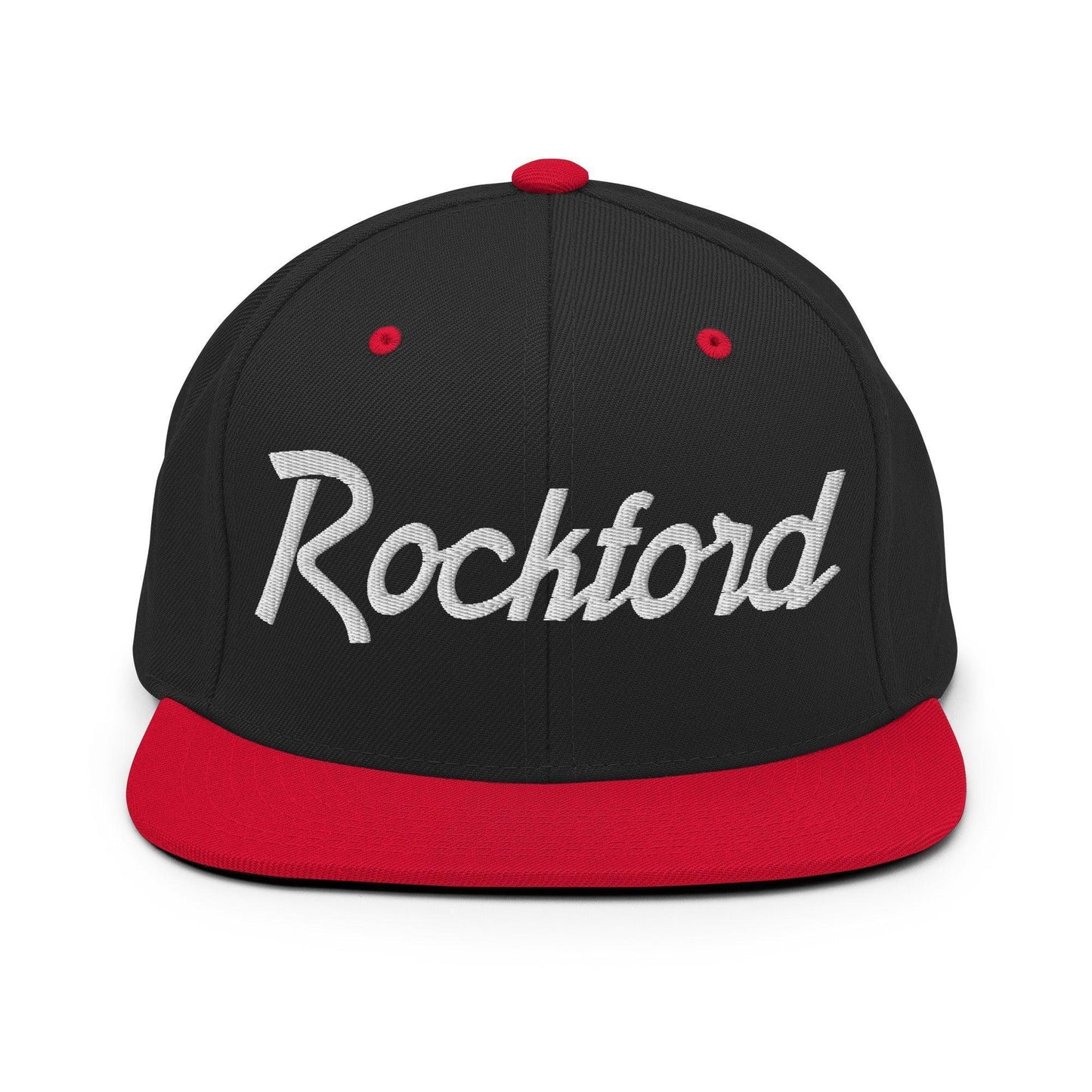 Rockford Script Snapback Hat Black Red