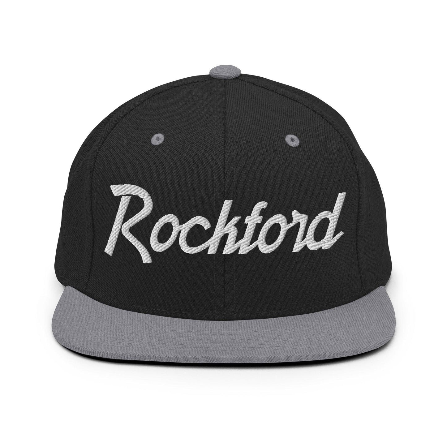 Rockford Script Snapback Hat Black Silver