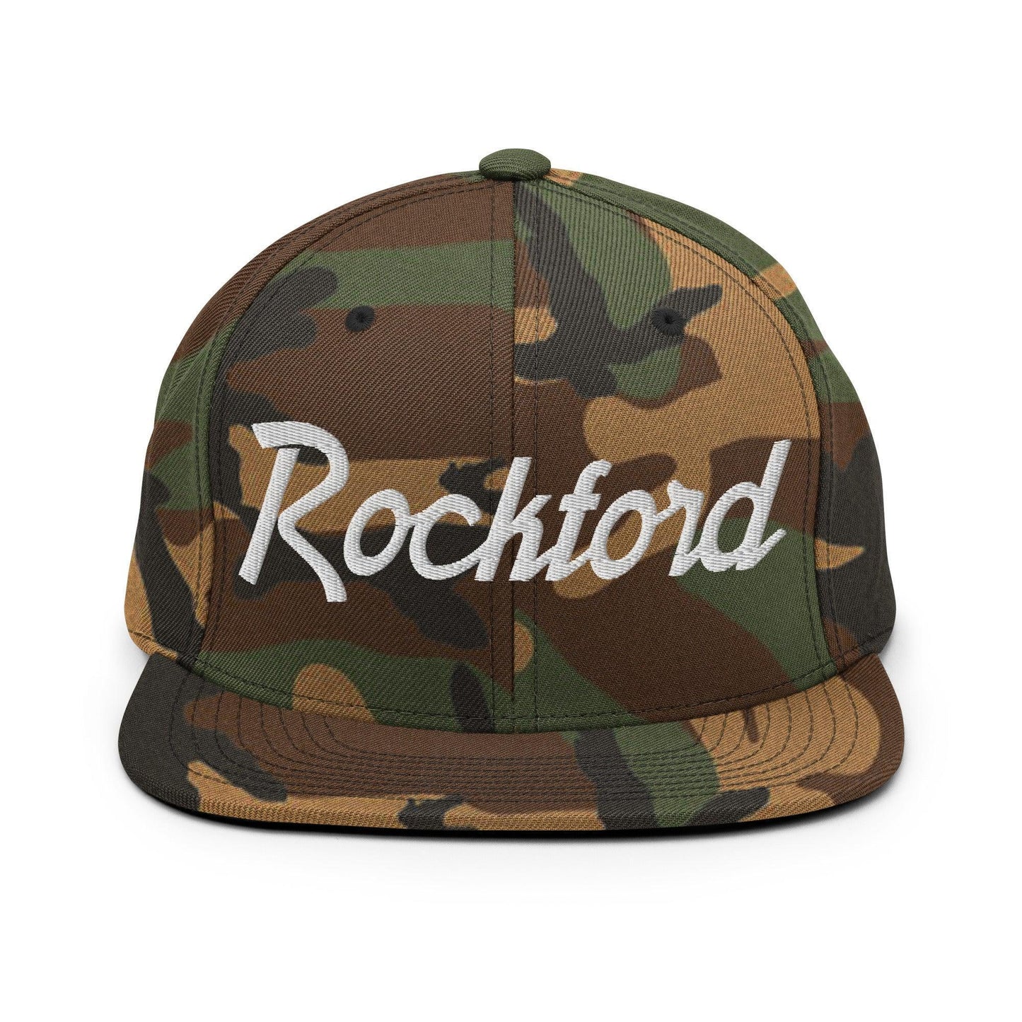 Rockford Script Snapback Hat Green Camo