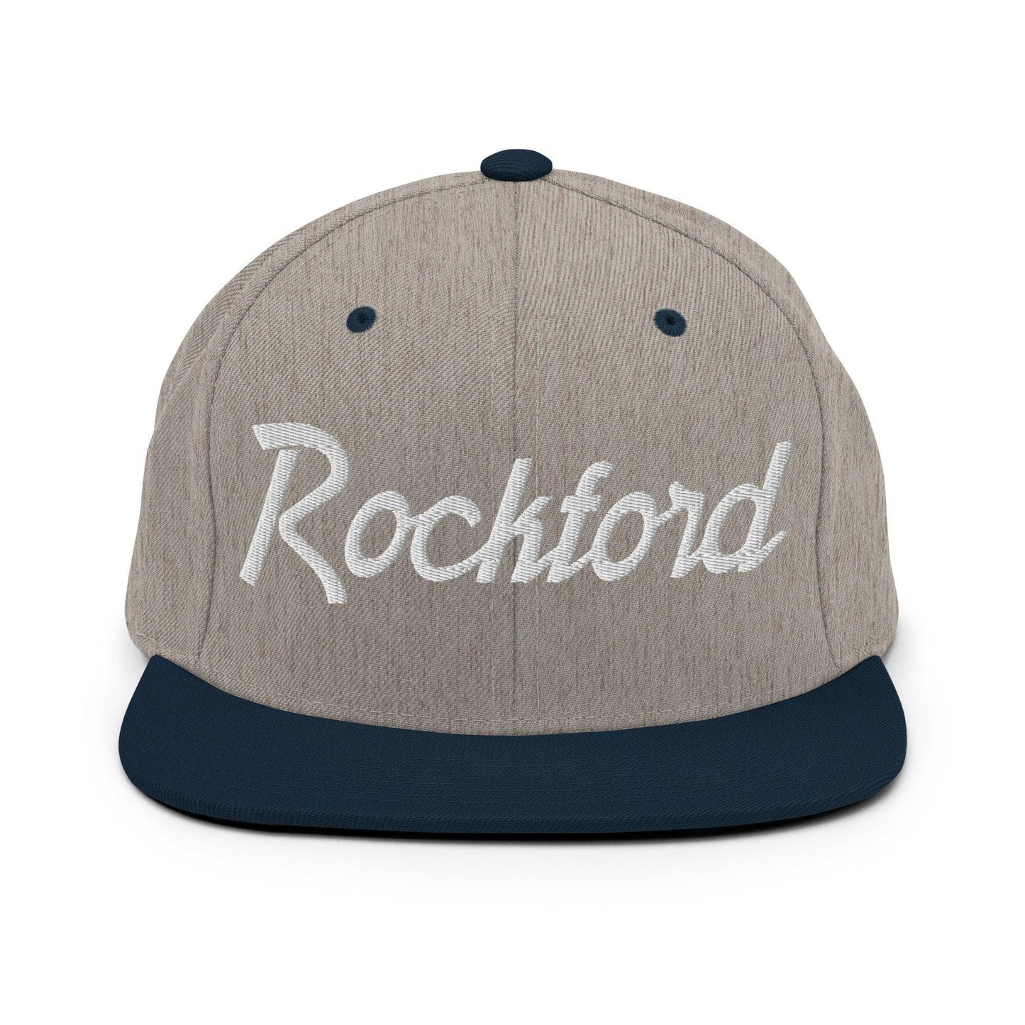 Rockford Script Snapback Hat Heather Grey Navy